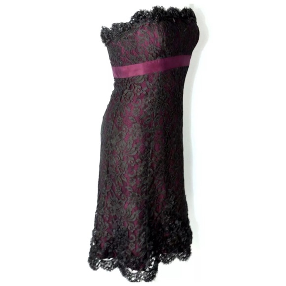 Badgley Mischka Burgundy Lace Cocktail Dress - Picture 6 of 8