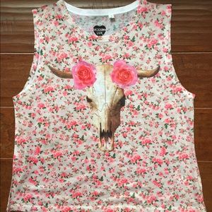 Cow skull flower tank top