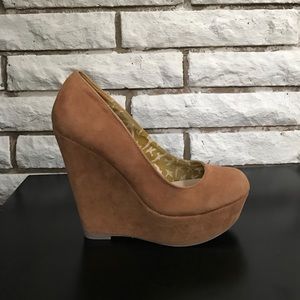Tan Suede Wedge Heels - Size 8
