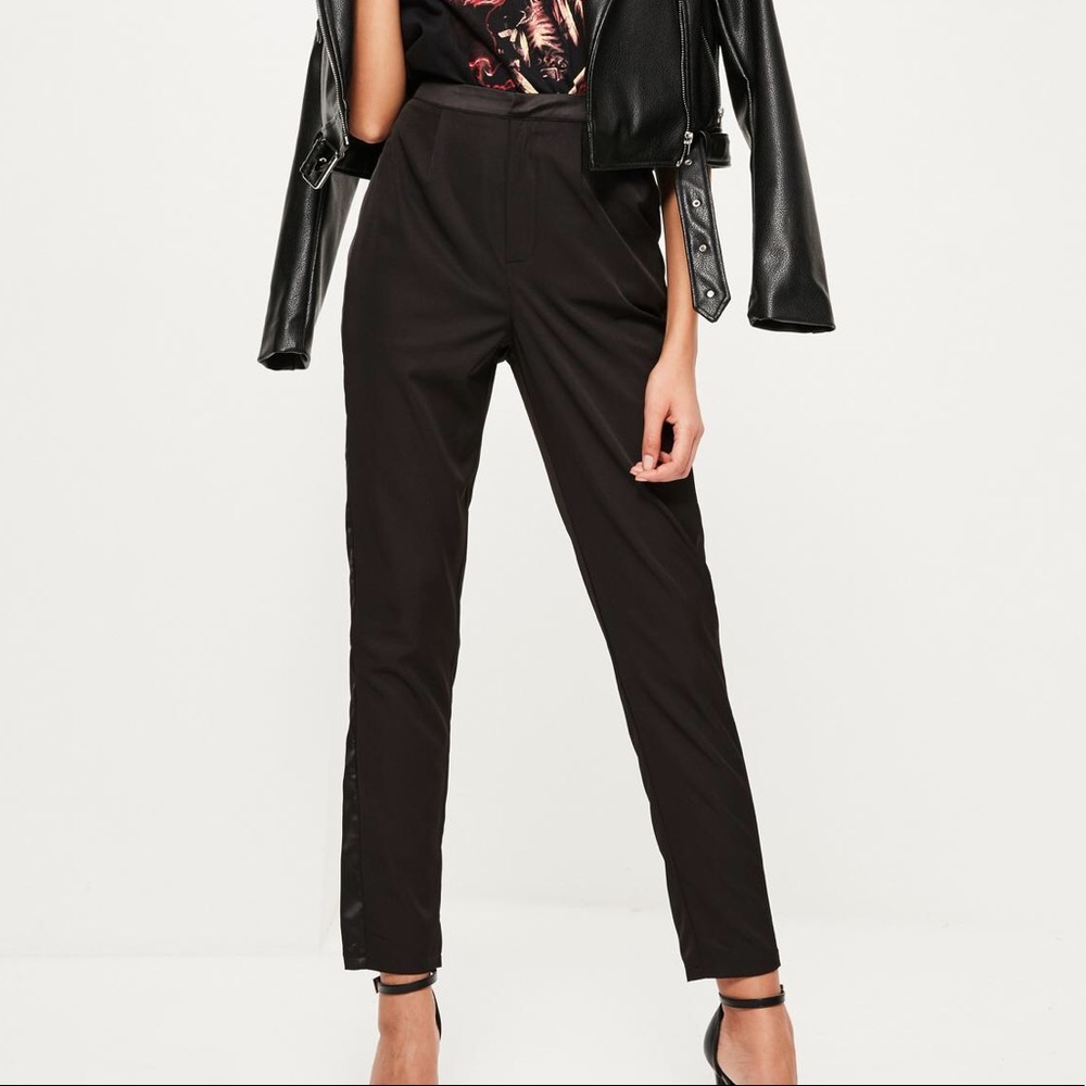 Missguided Black Pants with Satin Side stripe