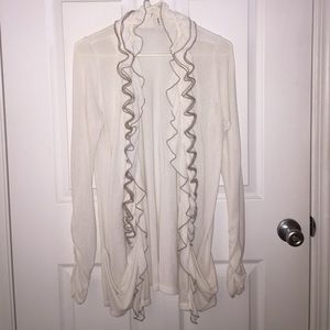 Cream Ruffle Open Cardigan With Pockets