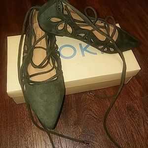 Army green flats with string