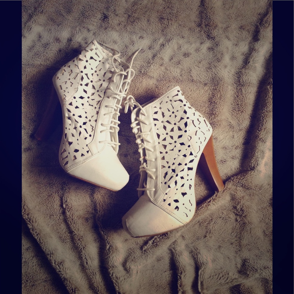 Lace Up Booties with Flower Cutouts