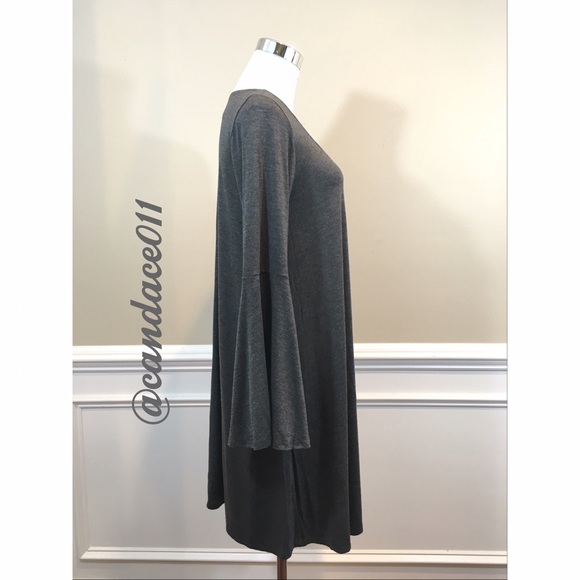 Lace Up Bell Sleeved Dress (Charcoal) - Picture 4 of 6