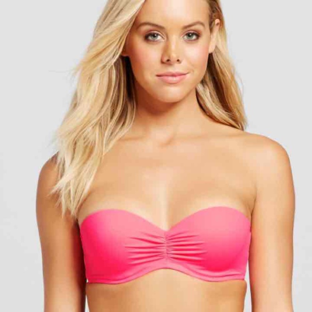 Hot pink strapless swimsuit top