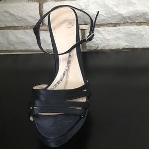 Satin Black Heel with Rhinestone Detail - Size 8