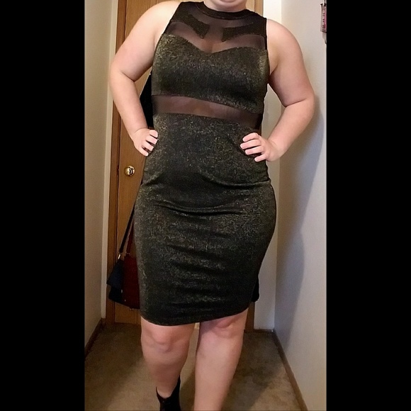 Material Girl Dresses & Skirts - Sparkly Black and Gold Mesh Midi Dress