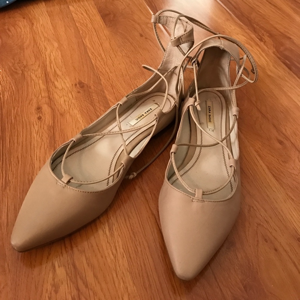 Zara nude lace up pointy flats