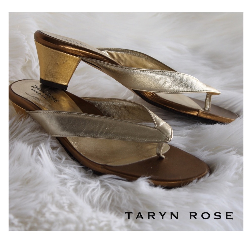 (Sz 10 1/2) Taryn Rose Gold Sandals 2" Heel