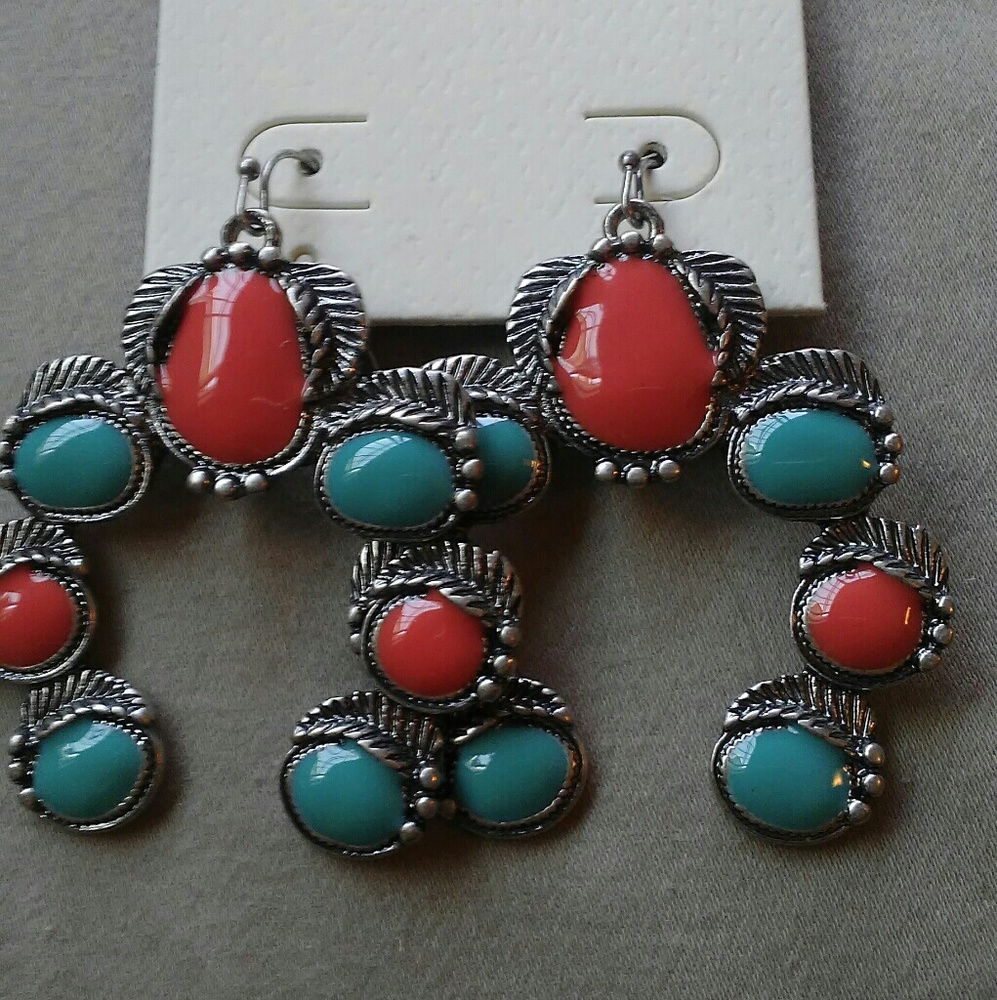 Turquoise and faux coral earrings