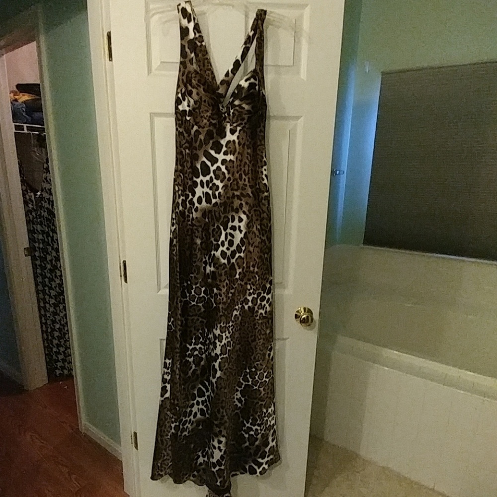 Leopard print evening gown with train