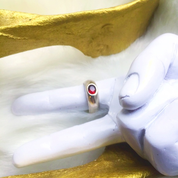 . {RED GARNET + STERLING} Minimalist Ring 6 - Picture 3 of 8