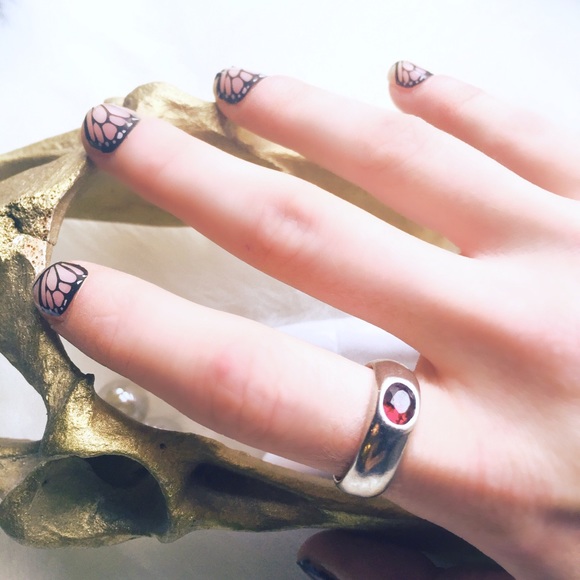 . {RED GARNET + STERLING} Minimalist Ring 6 - Picture 1 of 8