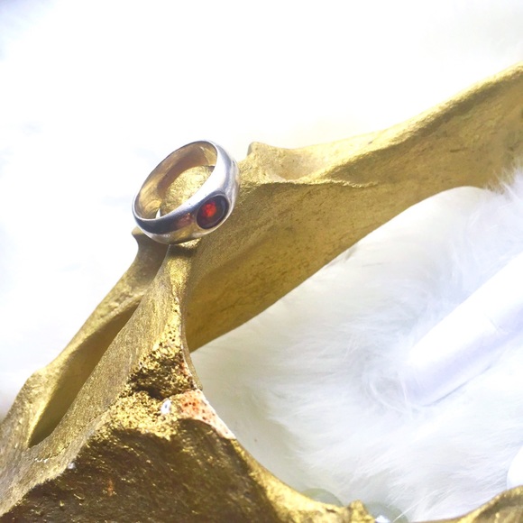 . {RED GARNET + STERLING} Minimalist Ring 6 - Picture 6 of 8