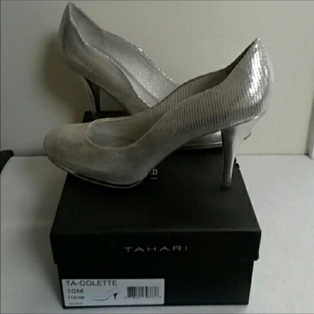 Tahari Ta-collete Brand New Silver Stilleto Pumps