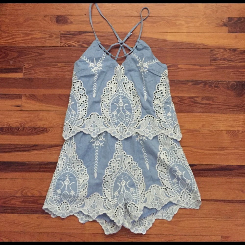 Chambray lace romper
