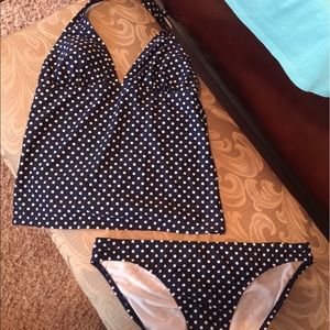 Navy and White polka dot Tankini