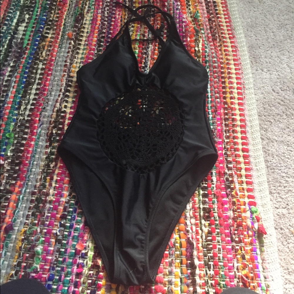 Black one piece, bathing suit
