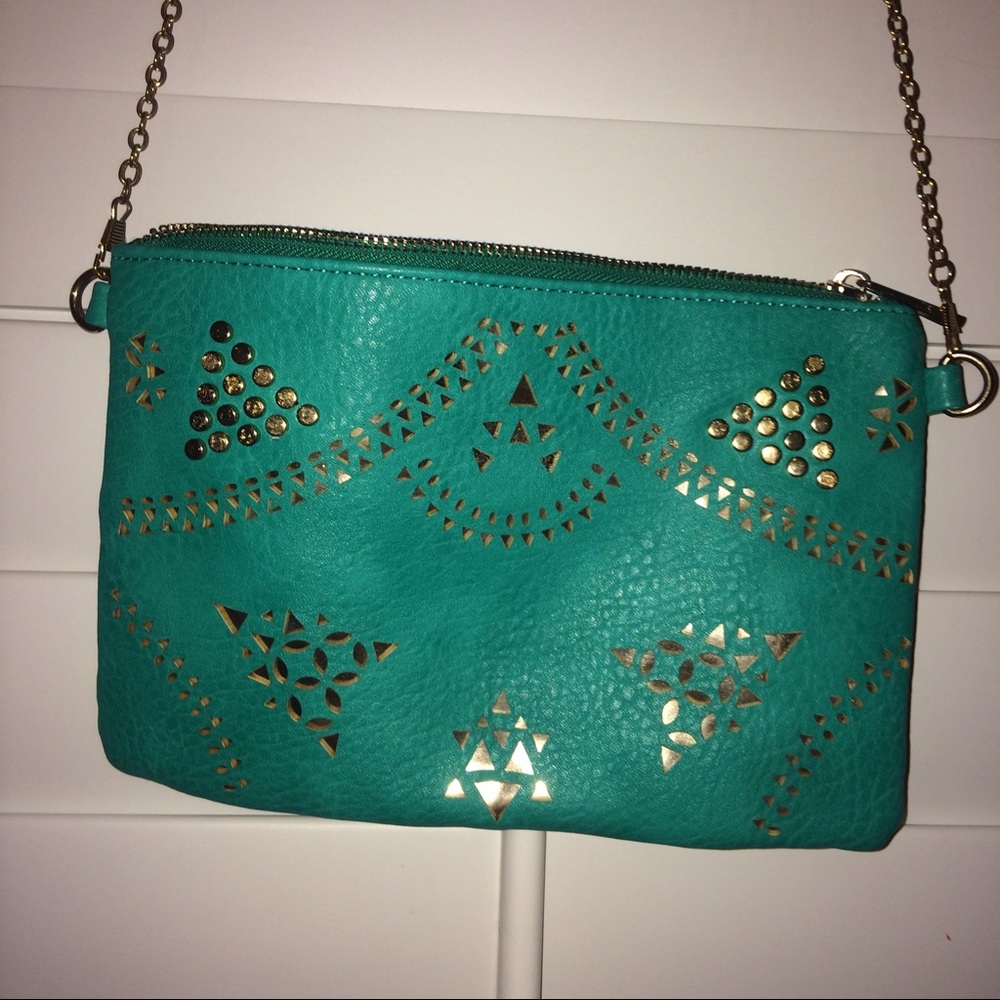 Turquoise Faux Leather Crossbody Zipper Bag