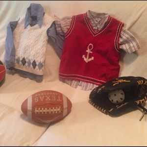 Two boys shirt & vest set. One a sailor-argyle set