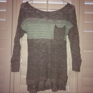 Gray and blue/white striped sweater