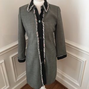 Black Green Tweed Coat with Fringe