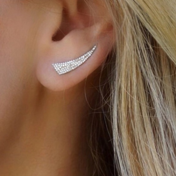 CRYSTAL Ear Climber Stud EARRINGS Gold Silver NEW - Picture 2 of 2