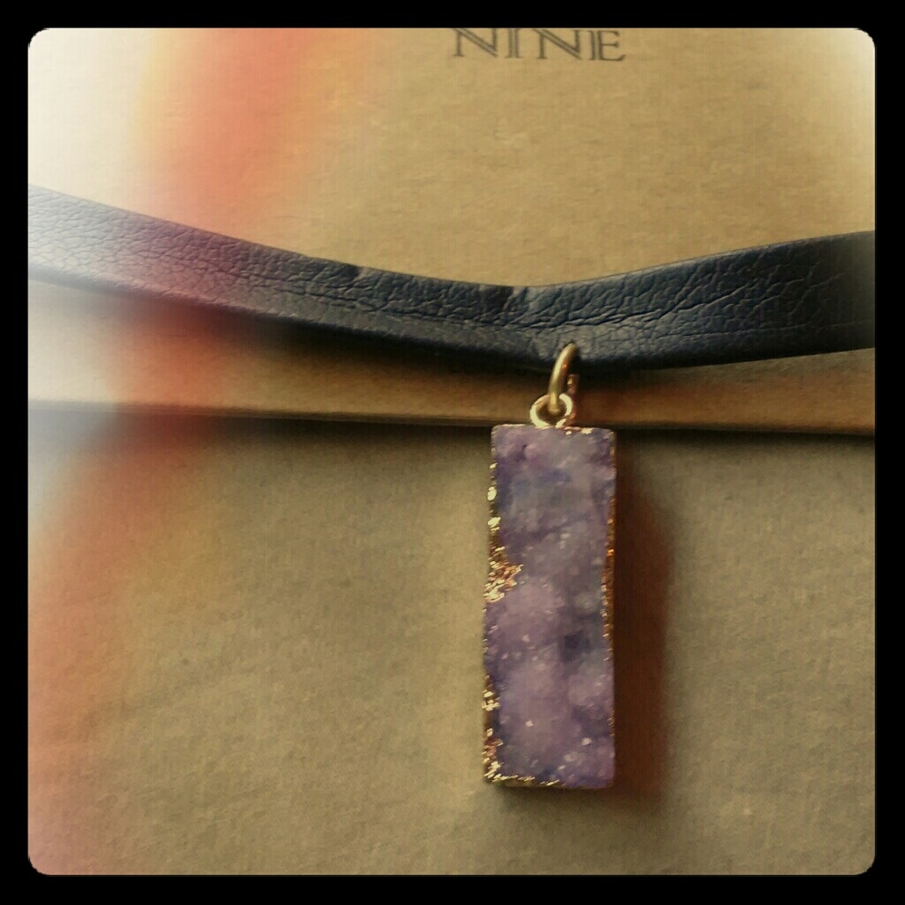 New faux leather Amythest color 1 1/2 stone choker