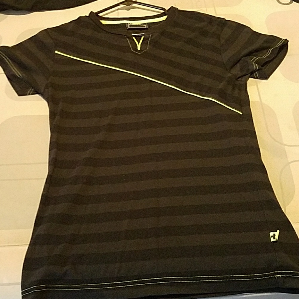 This highlighter green stripe black shirt