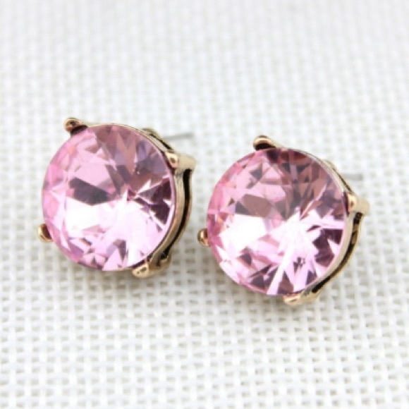 14K gold plated pink crystal gem sparkle earrings - Picture 2 of 2