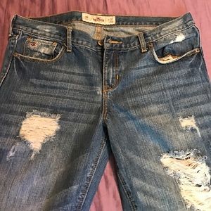Distressed boot cut jeans