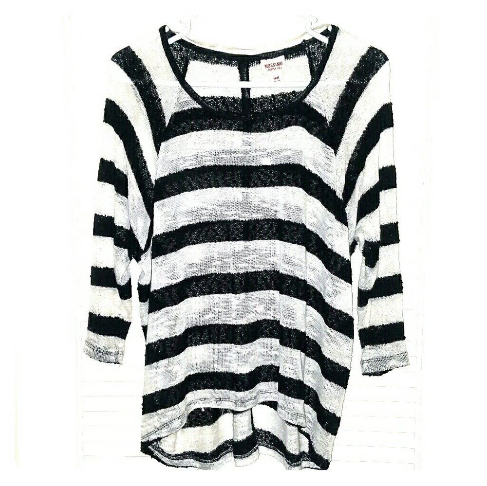 Super Comfy Black/White Stripe 3/4 Sleeve Top
