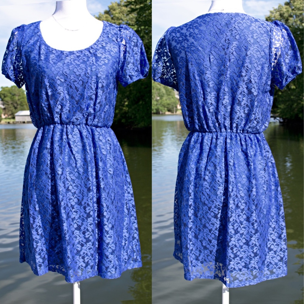 Clearance 🌸 Blue Floral Lace Baby Doll Dress - Picture 4 of 6