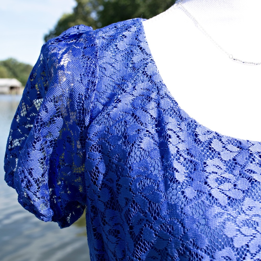 Clearance 🌸 Blue Floral Lace Baby Doll Dress - Picture 5 of 6