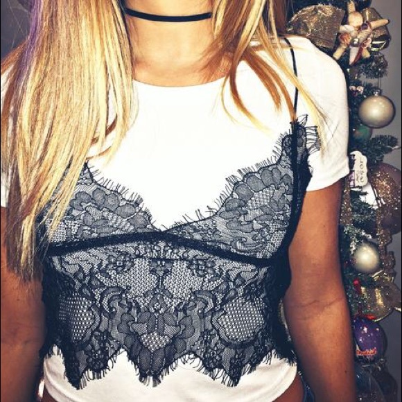 Black Lace Crop Tee - Picture 1 of 1