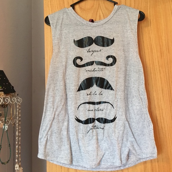 Miss Royal T Tops - Gray Mustache Tank Top/Muscle Shirt