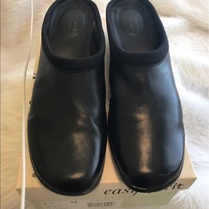 Easy Spirit black slip ons, comfortable.