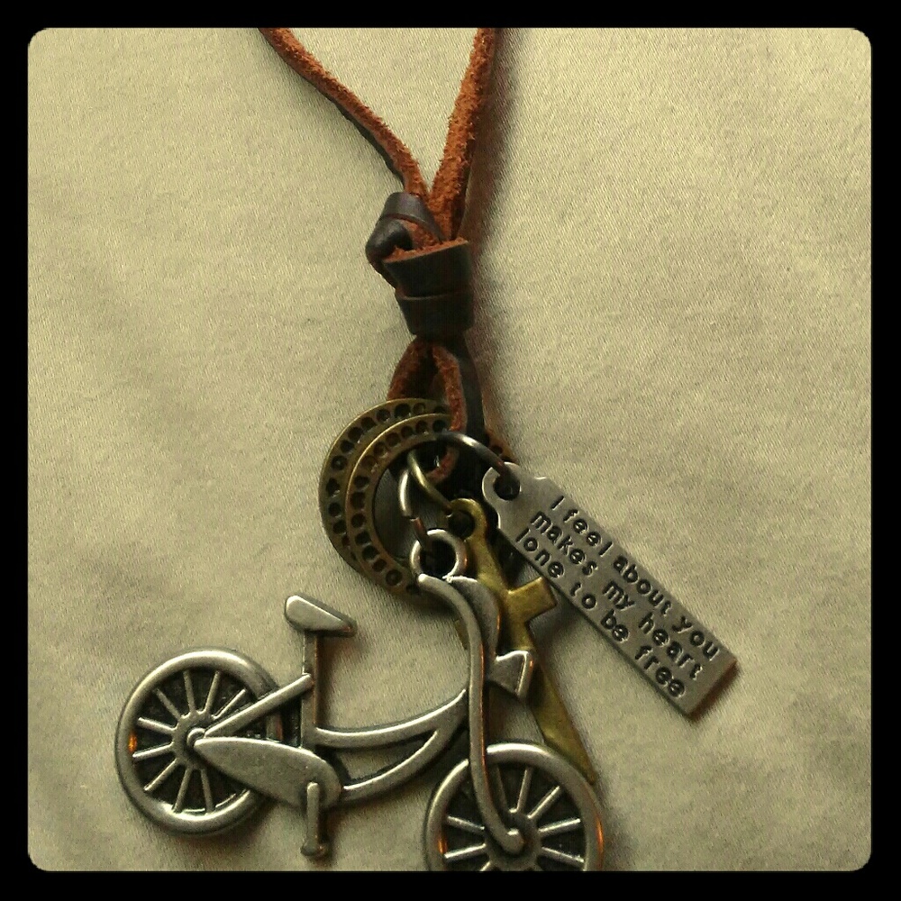 New leather double pull tie necklace with  charms