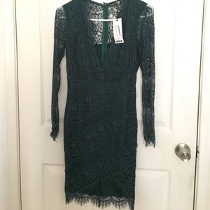 Emerald Lace Wrap Bodycon Dress