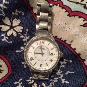 Silver Fossil Watch with MOP Face