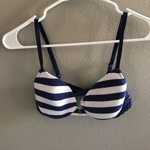 Blue and White Striped Bra 34A