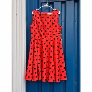 Vintage style polka dot swing dress with boatneck