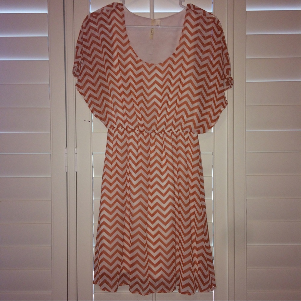 Burnt orange and white chevron dress