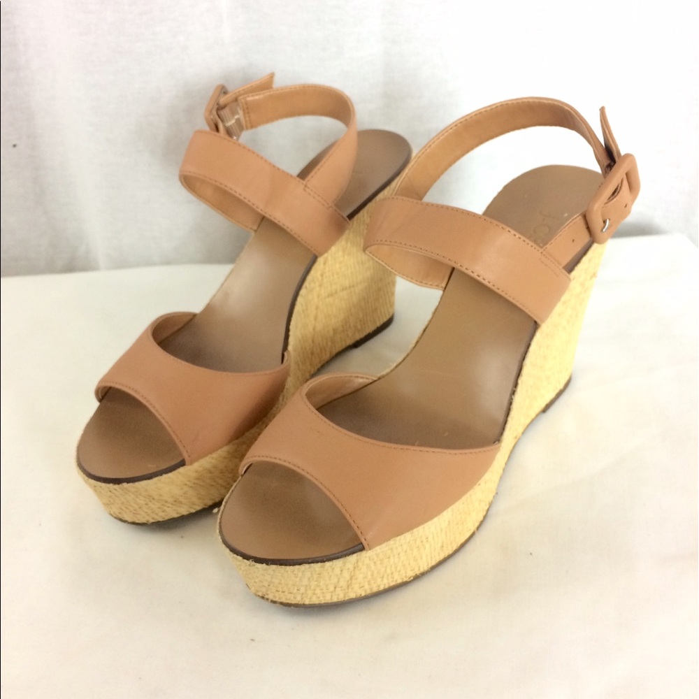 J. Crew Butterum Straw Wedge Peep-Toe Heels