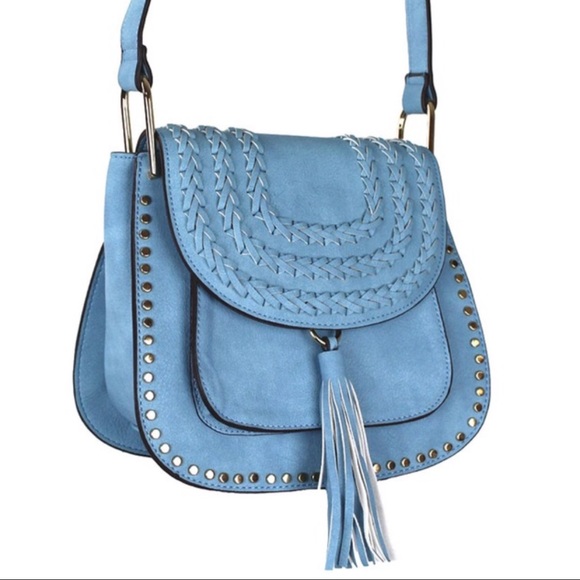 Merci Whipstitch Tassel Crossbody with Gold Studds - Picture 2 of 4