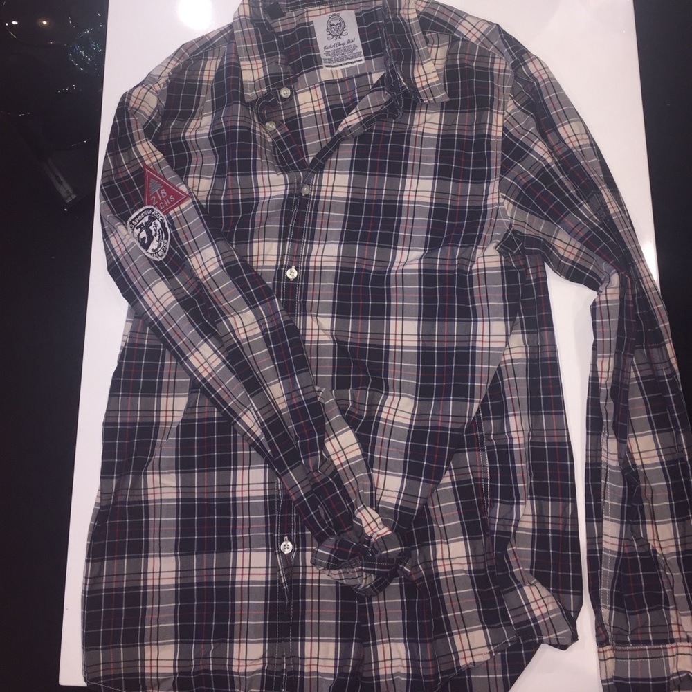 Black/Red/White Plaid Men's Button-Down Shirt, XL