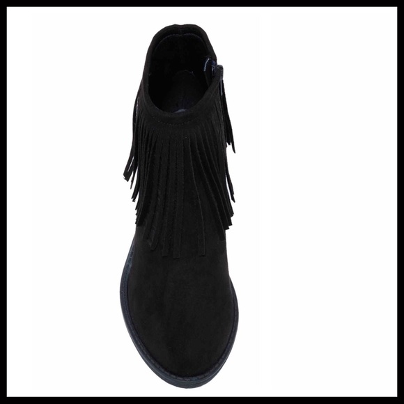 ❤️ANNA BLACK VEGAN SUEDE FRINGE ANKLE BOOTS - Picture 3 of 4