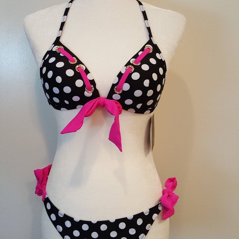 NWT- Women's Black/White Polka Dot Bikini - Picture 5 of 6