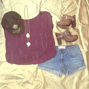 Burgundy Beaded Sheer Back Shirt M
