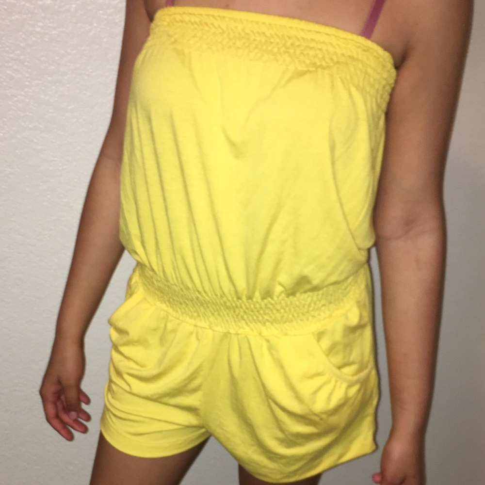 Yellow strapless romper
